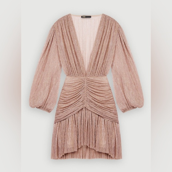 Maje Rosina Lamé Ruched Dress Barbie Wedding Events Size 34 NWT - Picture 3 of 15